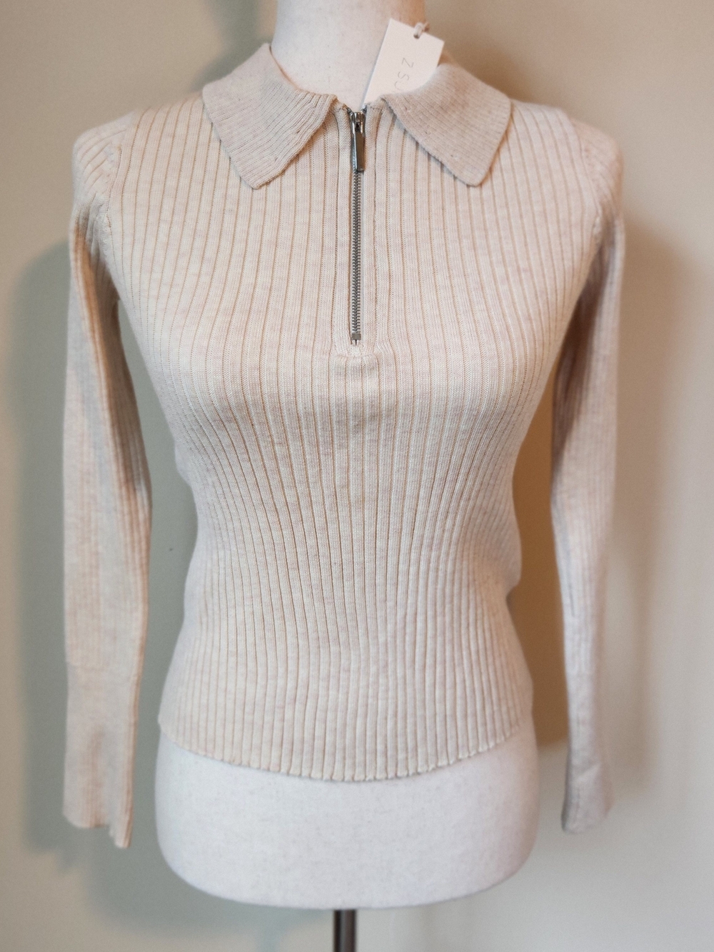 NWT Z Supply Rico Zip Henley Ribbed Polo Sweater Ecru XS ZW223541E